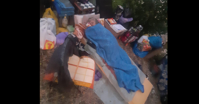 „Това е нашата България": Възрастна жена спи на открито с цялата си покъщнина в София / СНИМКИ